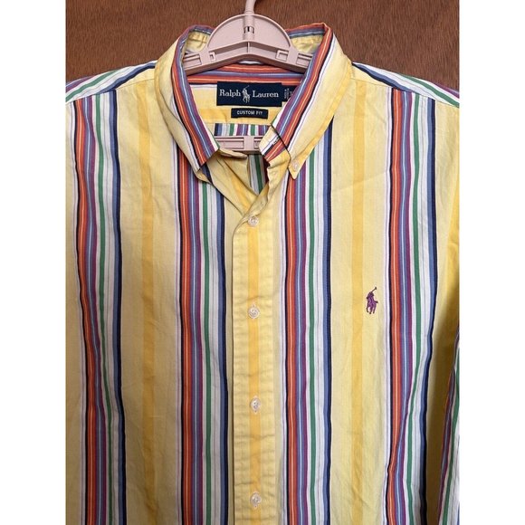 Ralph Lauren Shirt Mens XL Yellow Colorful Stripe‎ Long Sleeve - Picture 3 of 6